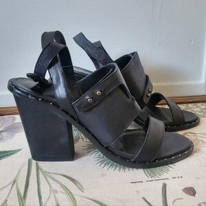 FREDA SALVADOR Black Leather Chunky Heel Sandal Size 9 Punk Made In  SPAIN
